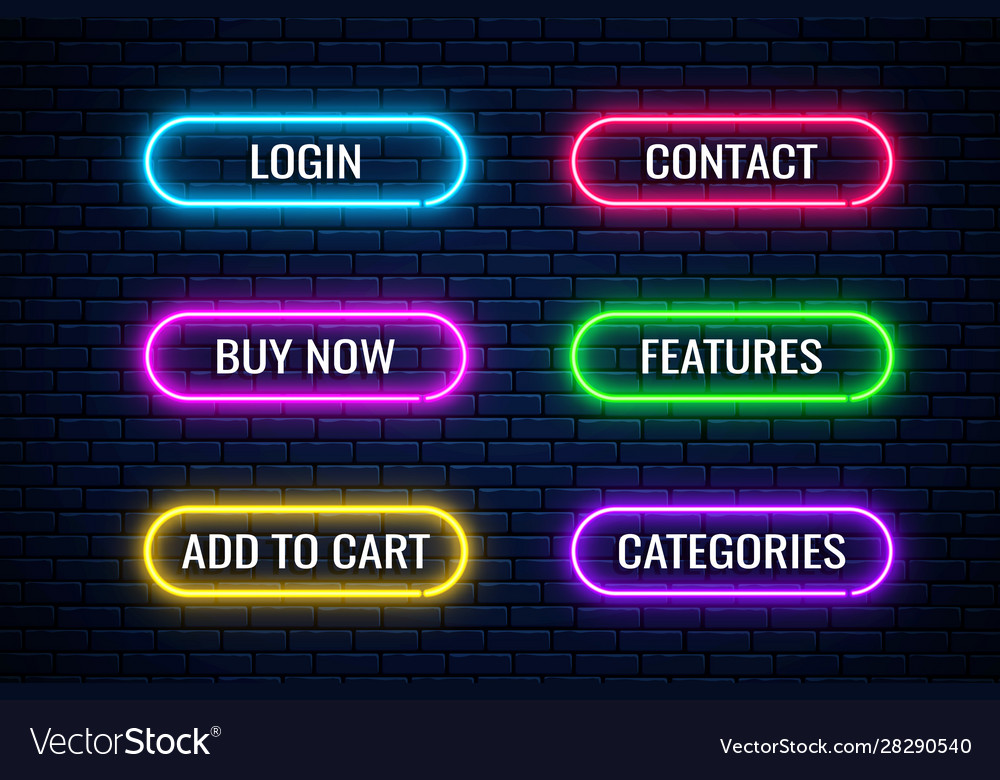 Glow neon buttons for internet store design set Vector Image