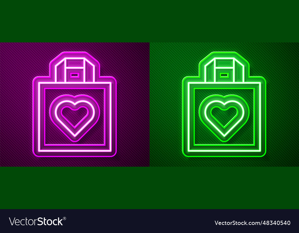 Glowing neon line shopping bag with heart icon Vector Image