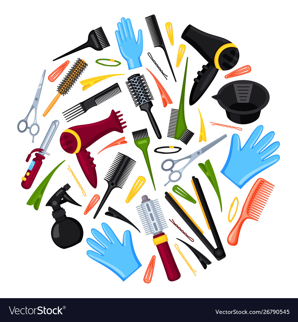 Colorful Cartoon Hairdresser Tools Concept Vector Image