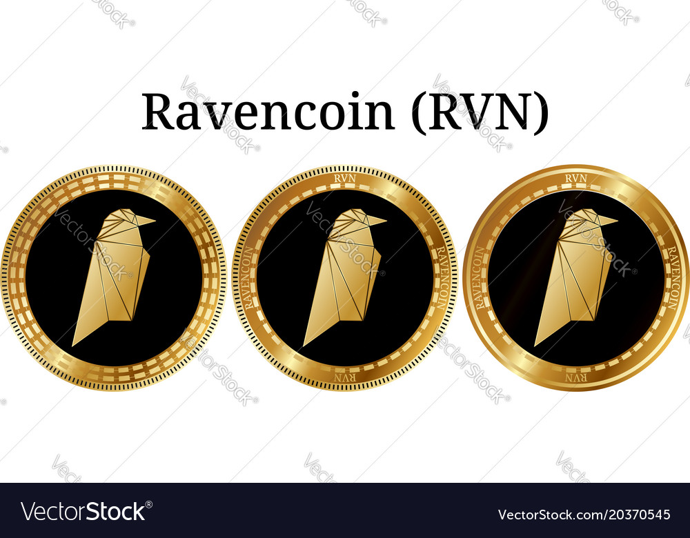 Set Of Physical Golden Coin Ravencoin Rvn Vector Image