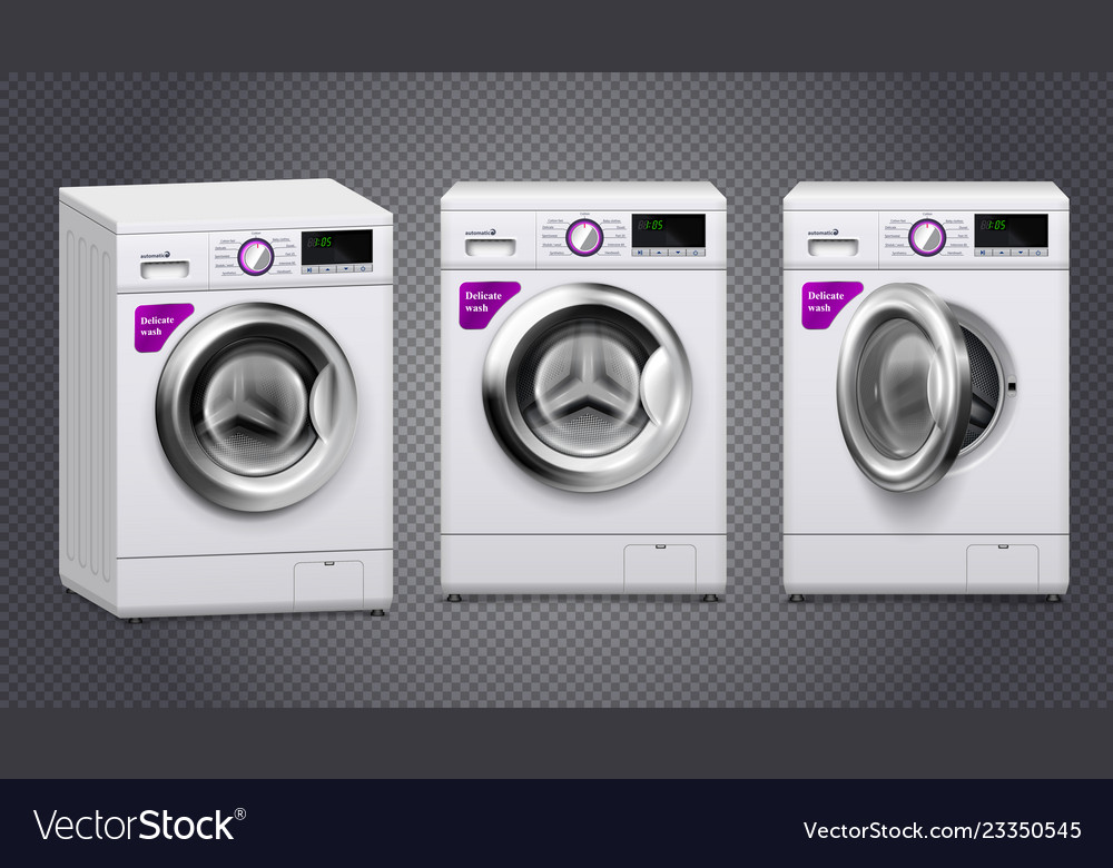 Washing machine realistic set Royalty Free Vector Image