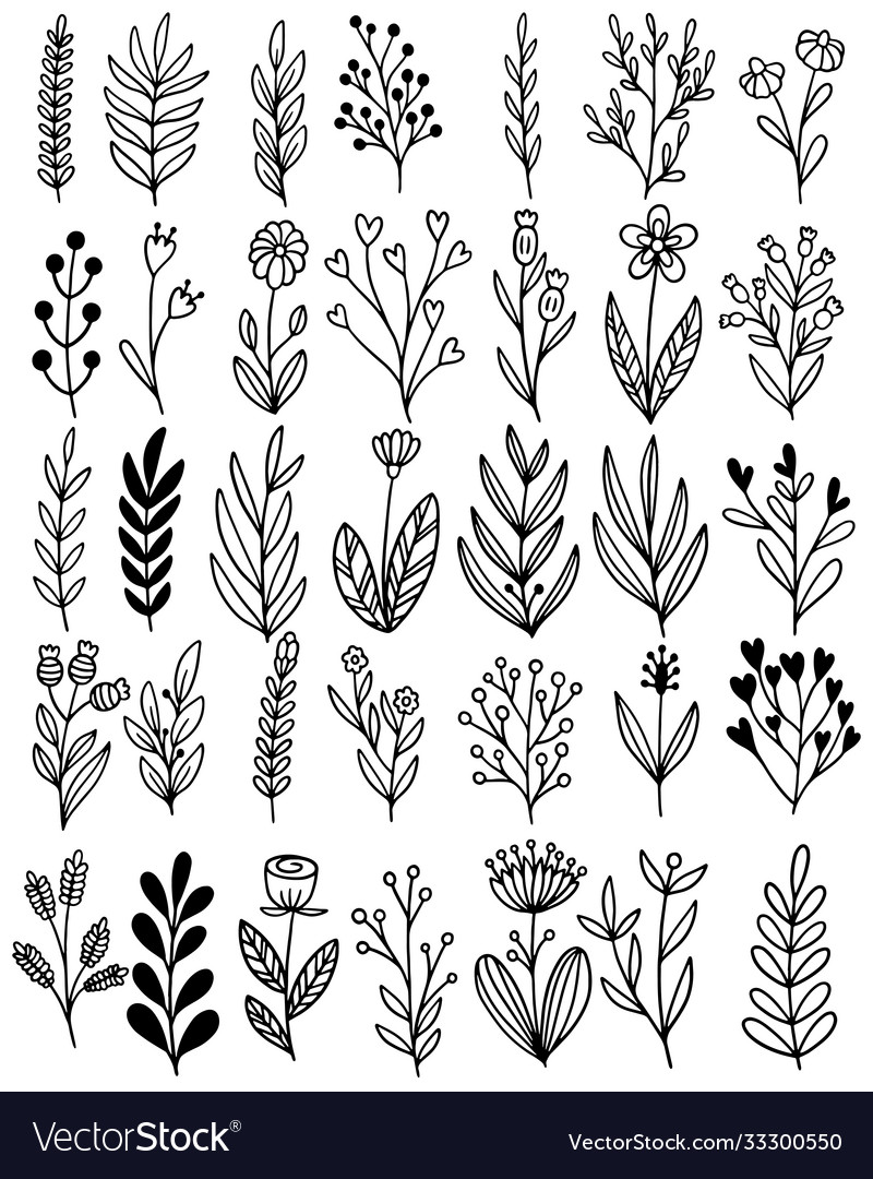 0112 hand drawn flowers doodle Royalty Free Vector Image