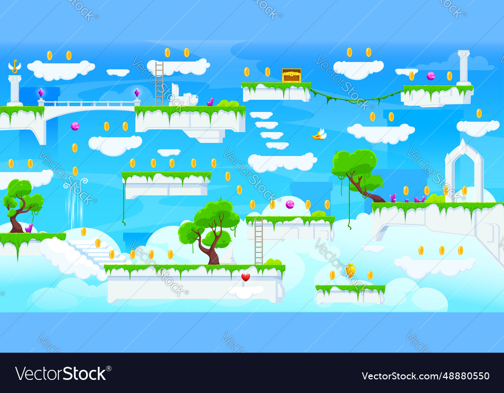 2d arcade game night jumping level map interface Vector Image