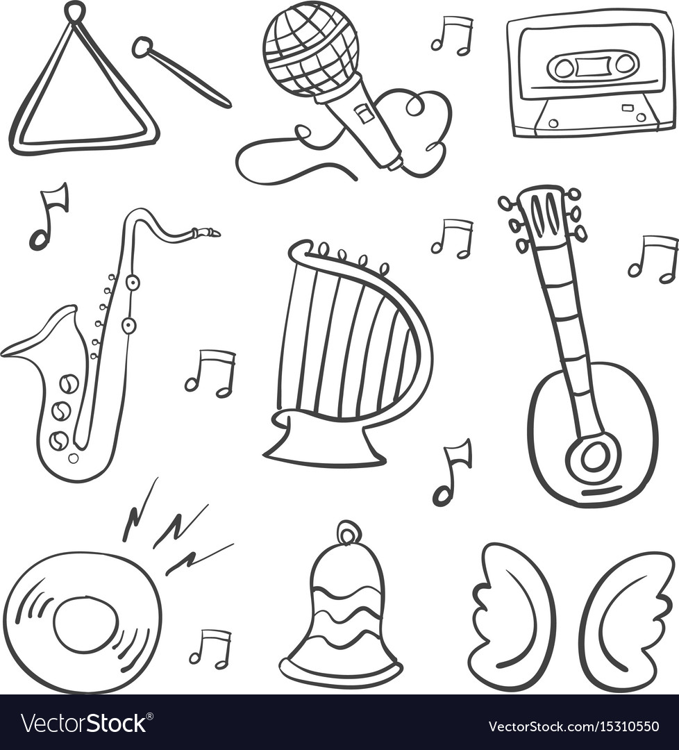 Hand Draw Musical Instrument Doodles Royalty Free Vector