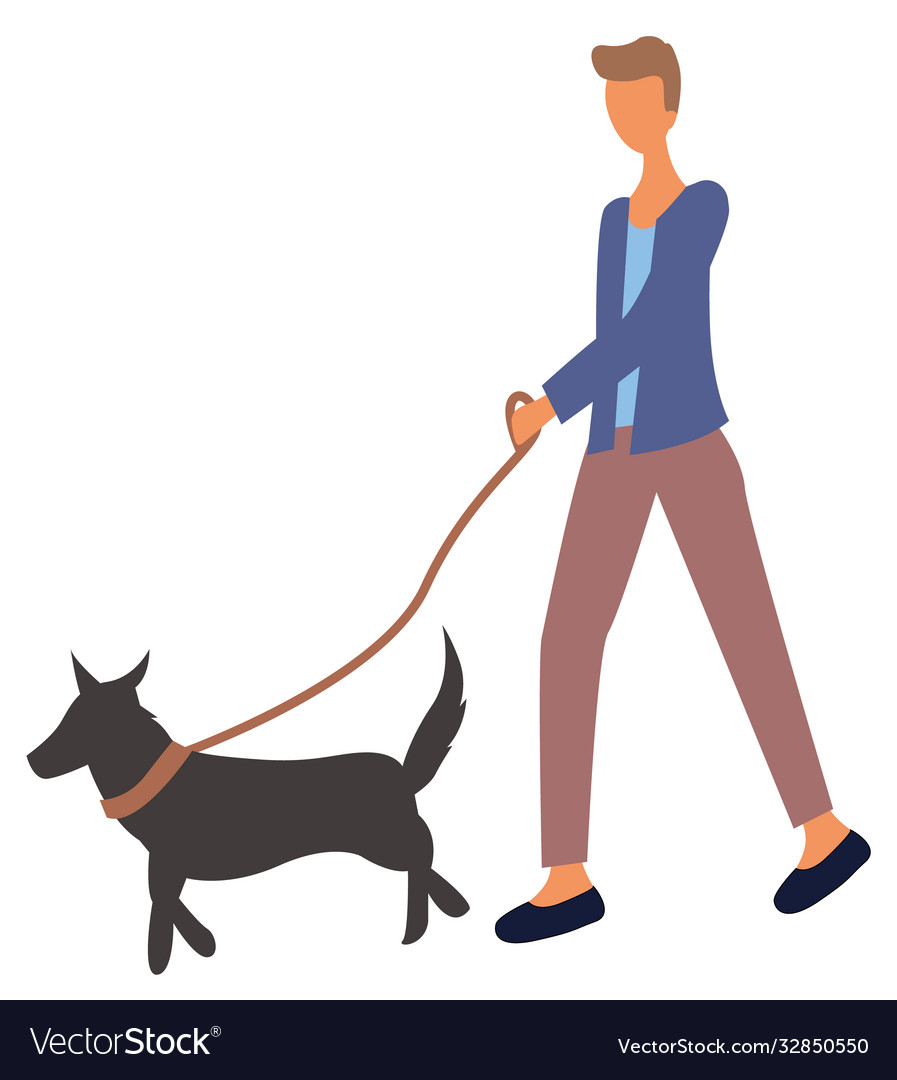 Man walking with dog on leash isolated character Vector Image