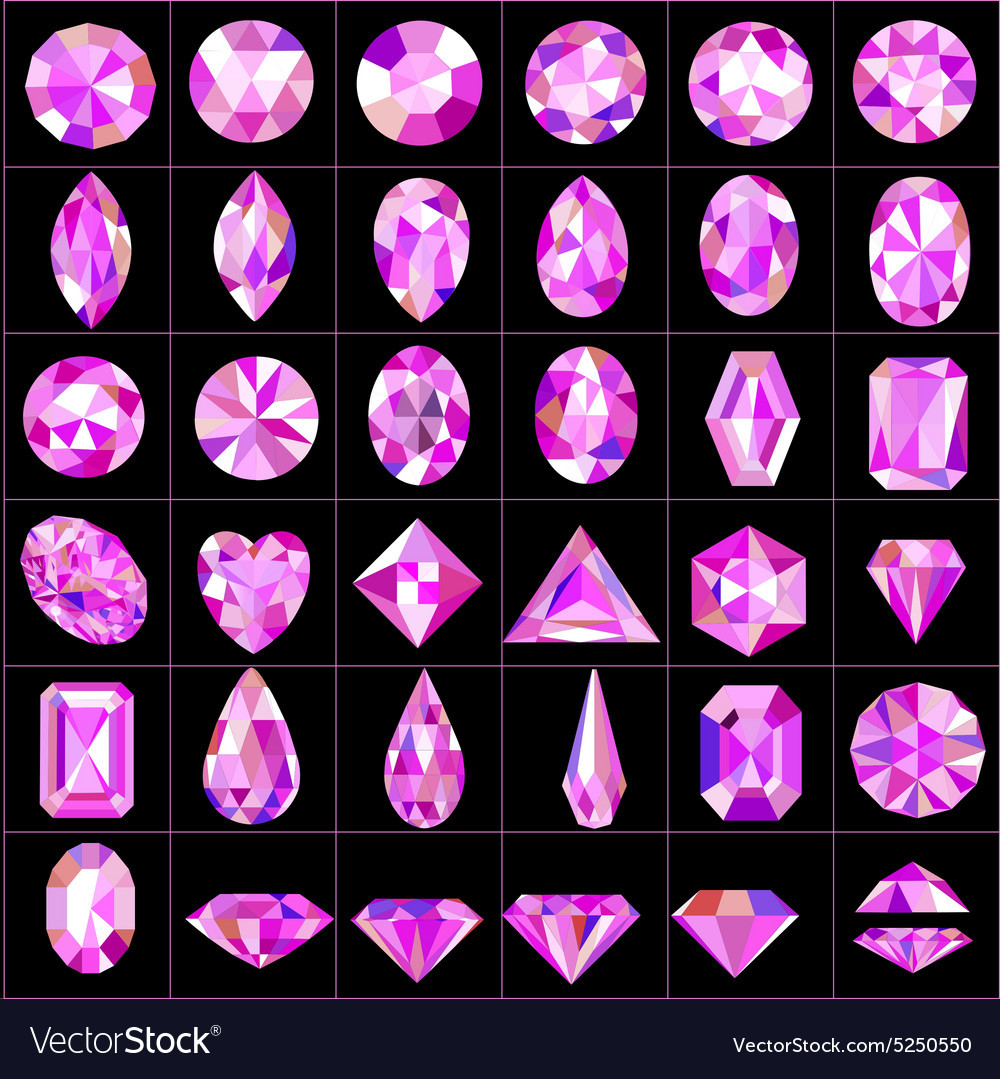 Set pink gems different cuts Royalty Free Vector Image