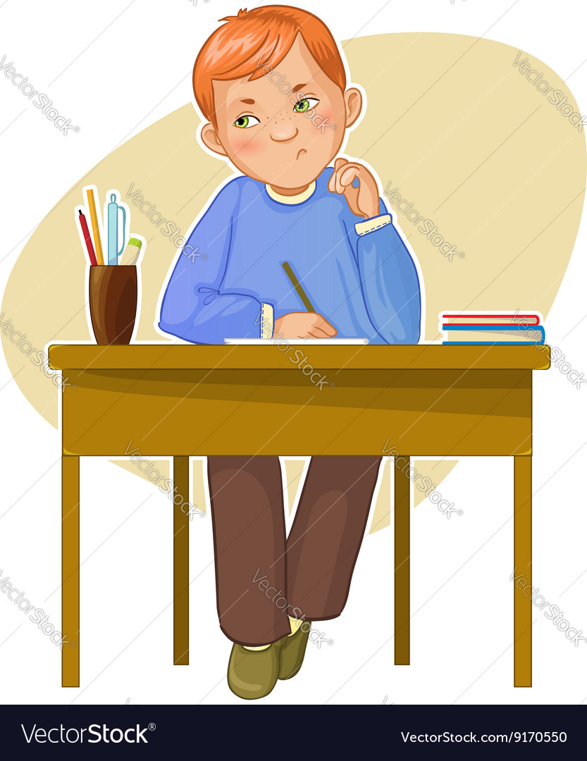 photo Boy Sitting At Desk vectorstock