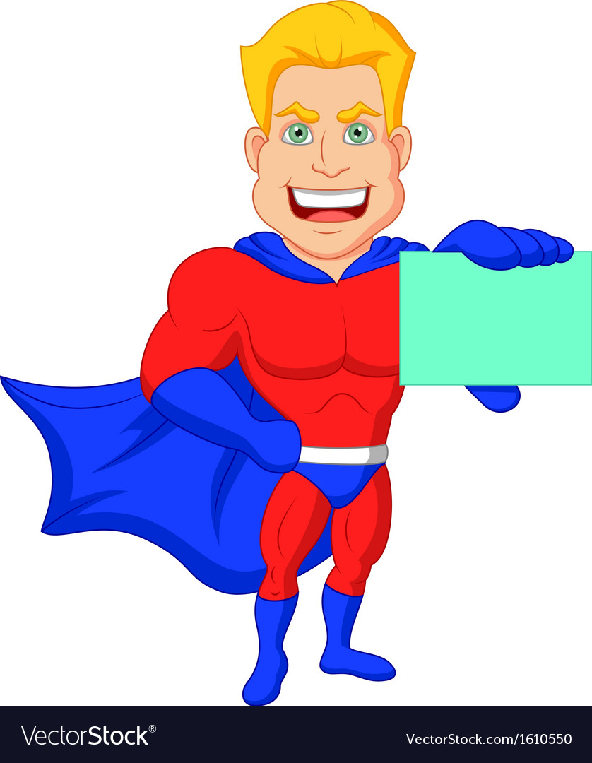 Superhero cartoon holding name card