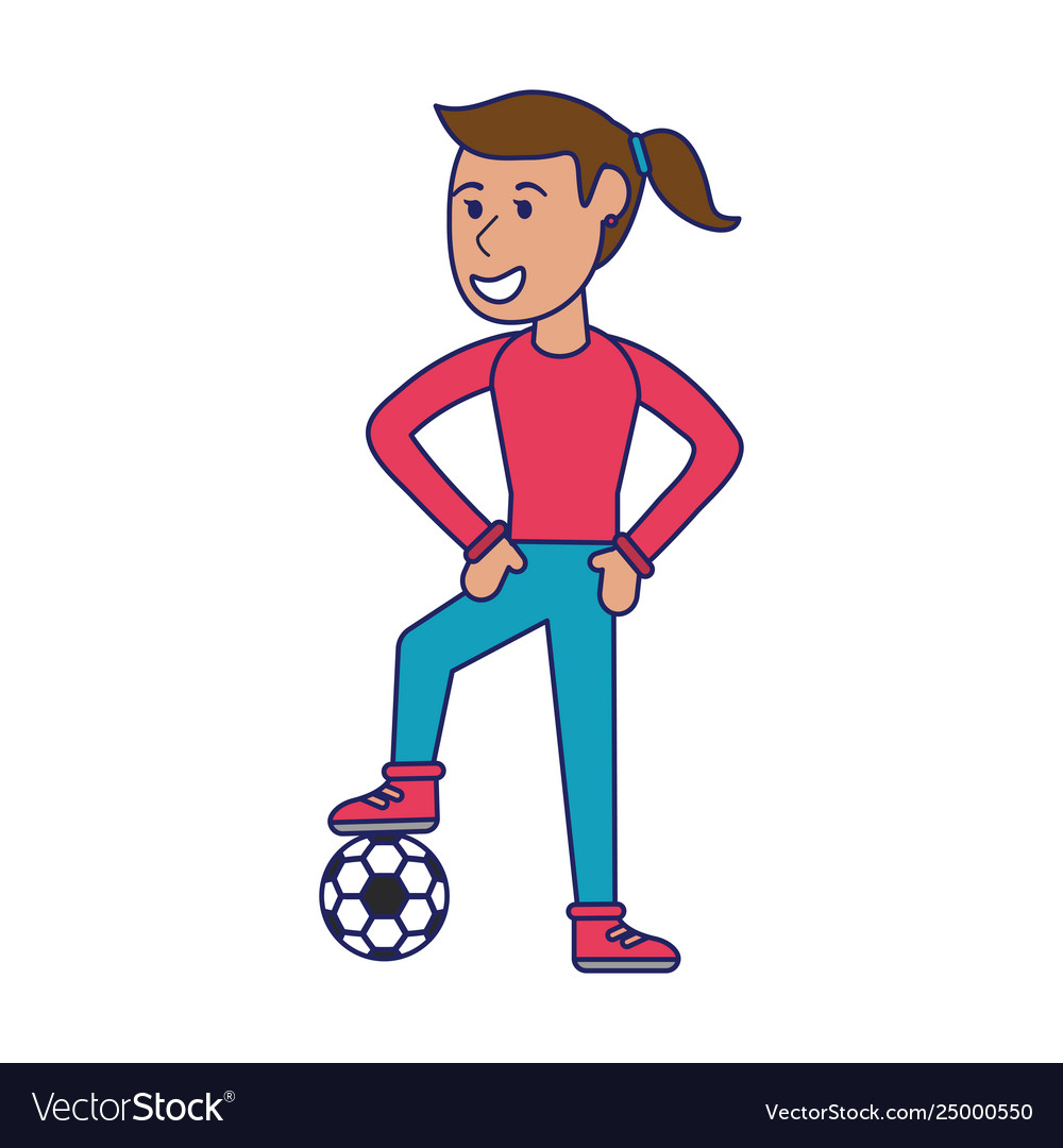 Woman soccer player with ball blue lines Vector Image