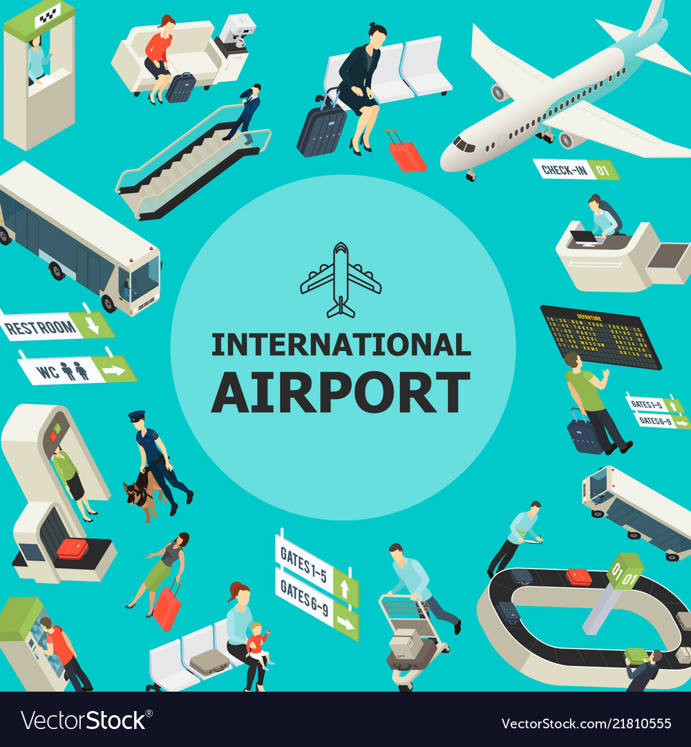 Isometric airport colorful template Royalty Free Vector