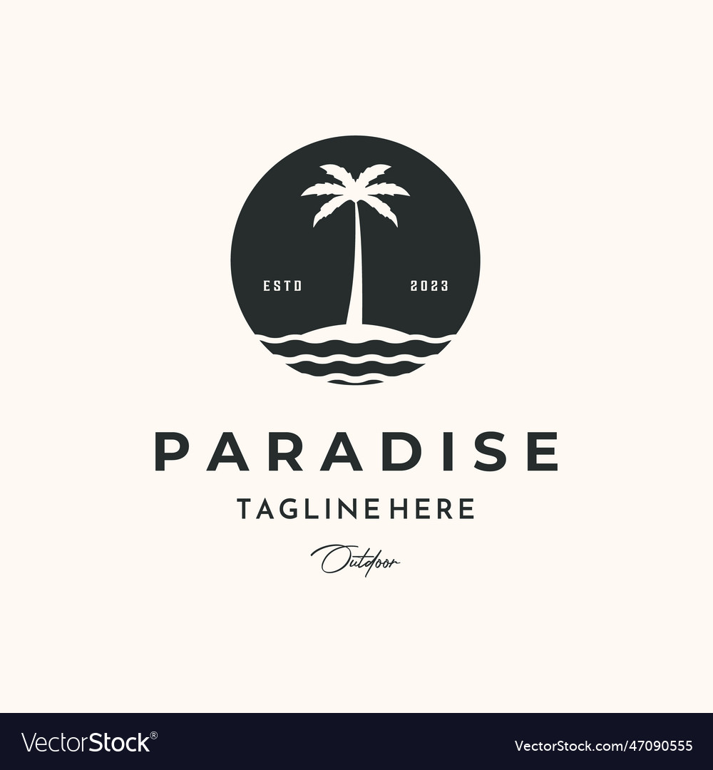 Night beach palm tree vintage logo minimalist Vector Image