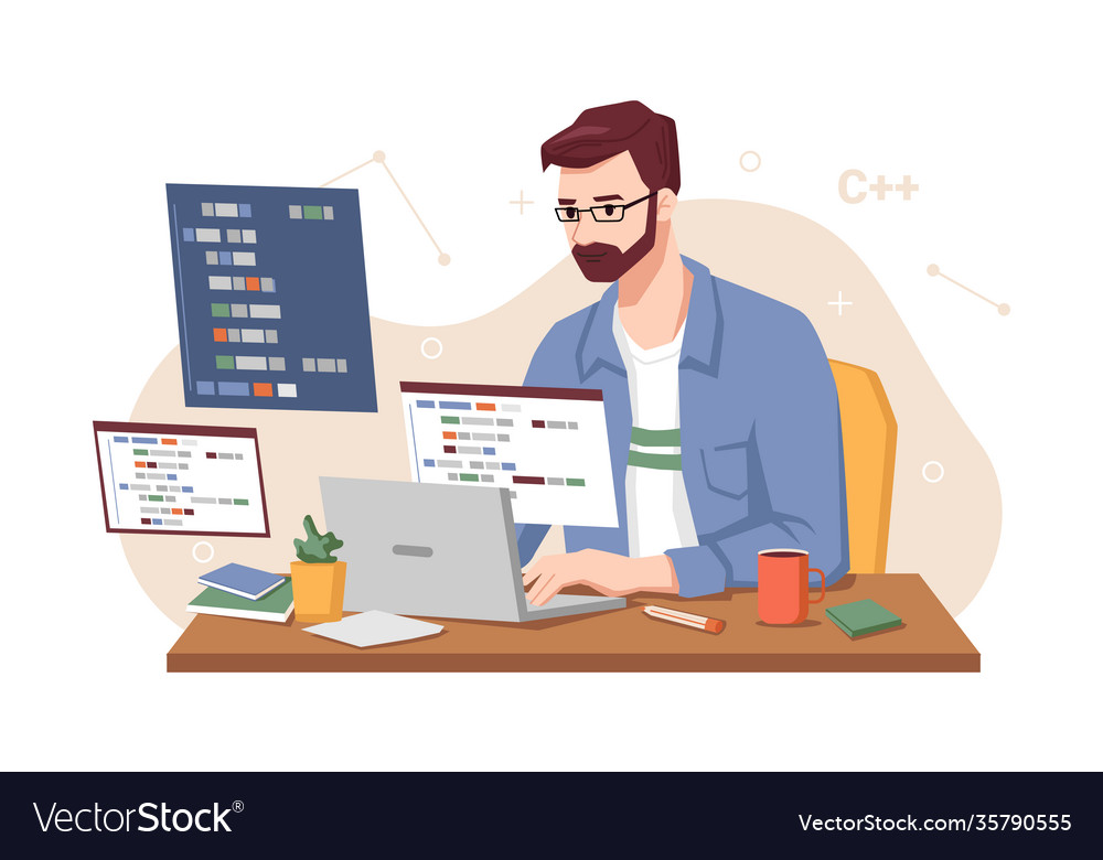 Serious concentrated developer programming sites Vector Image