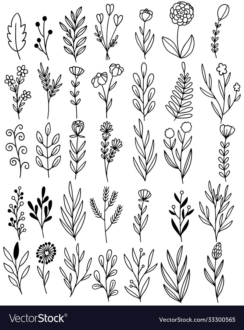 0128 hand drawn flowers doodle Royalty Free Vector Image