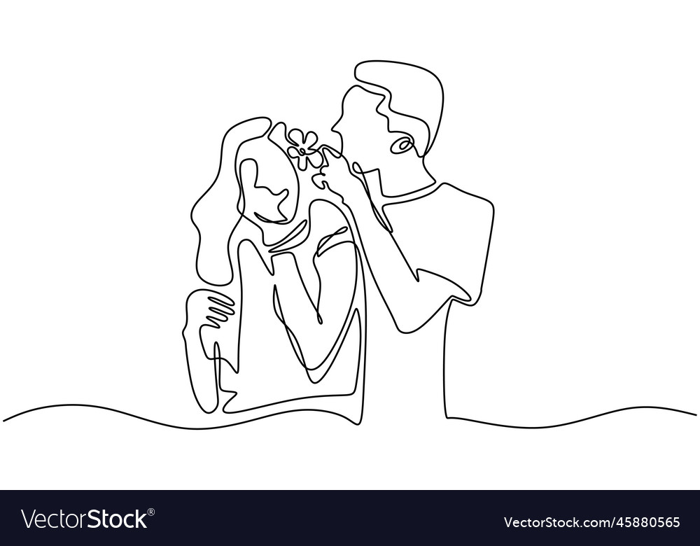 Drawing a continuous line of romantic couple Vector Image