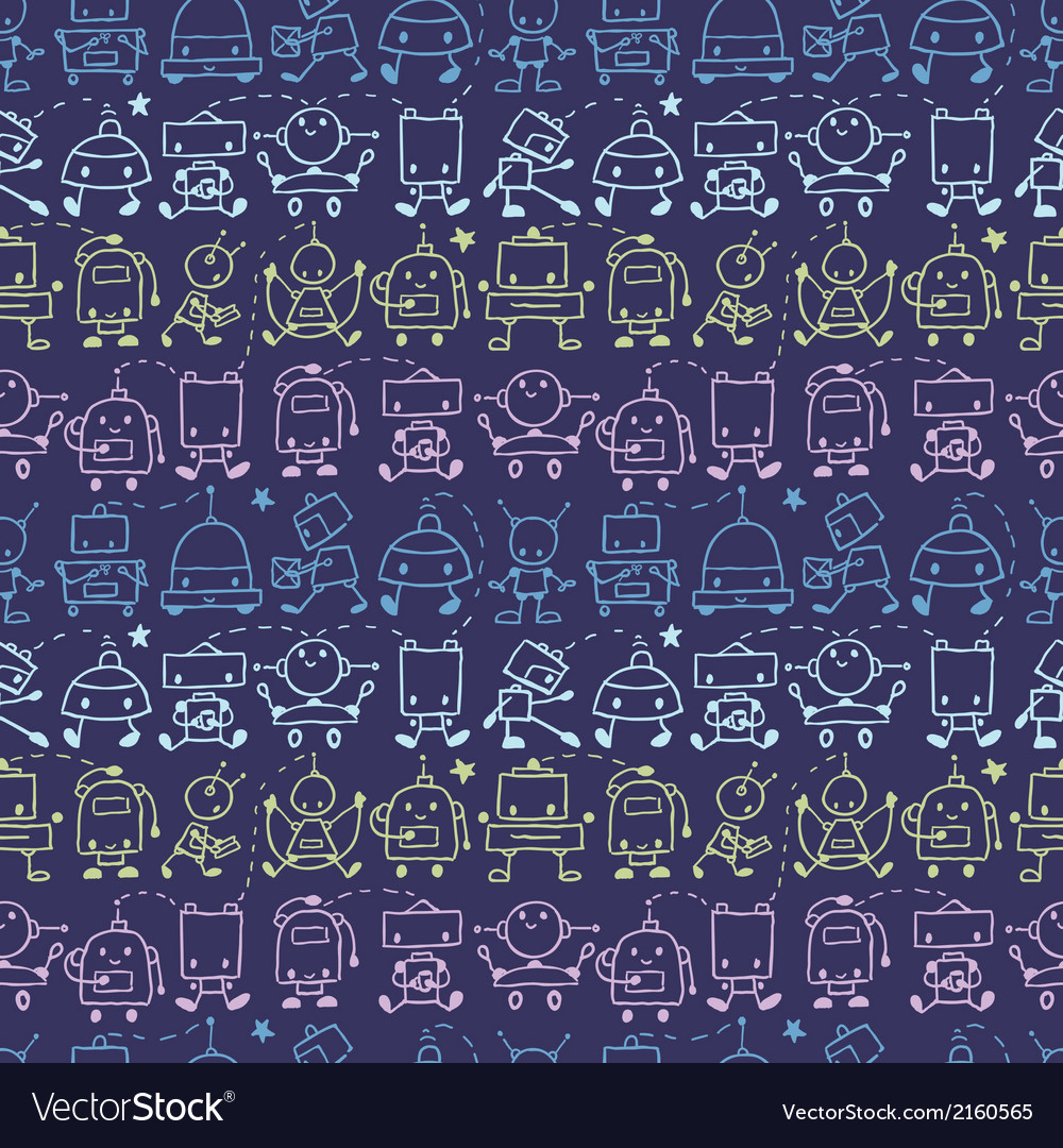 Doodle robots stripes seamless pattern background Vector Image