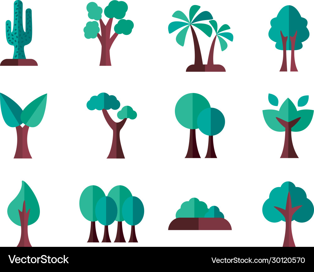 Bundle trees flat style icons Royalty Free Vector Image