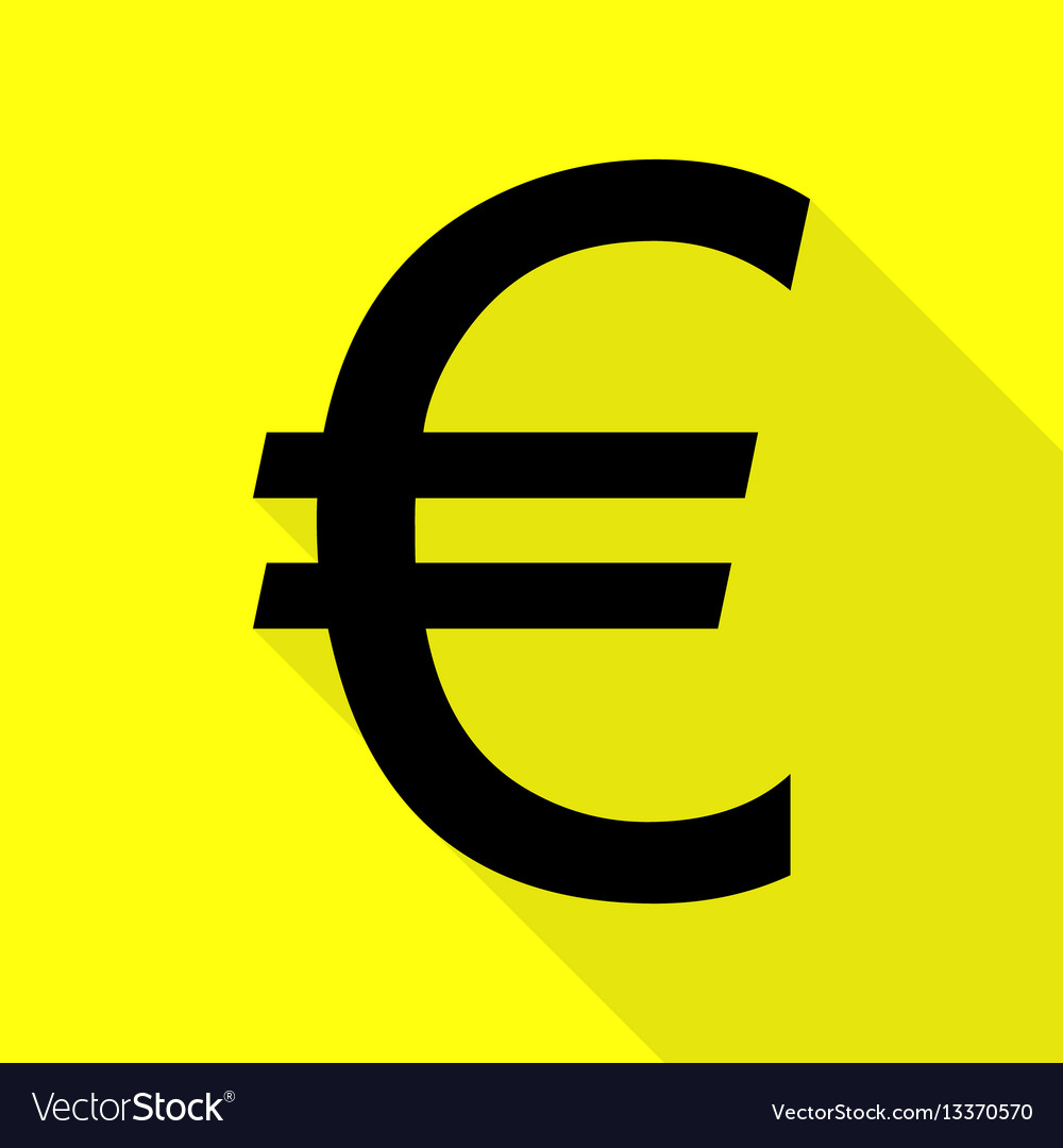 Euro sign black icon with flat style shadow path