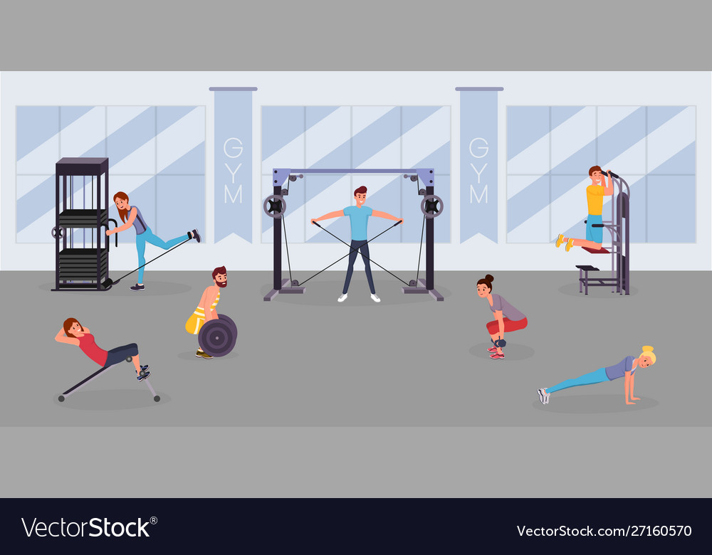 Fitness center workout flat Royalty Free Vector Image