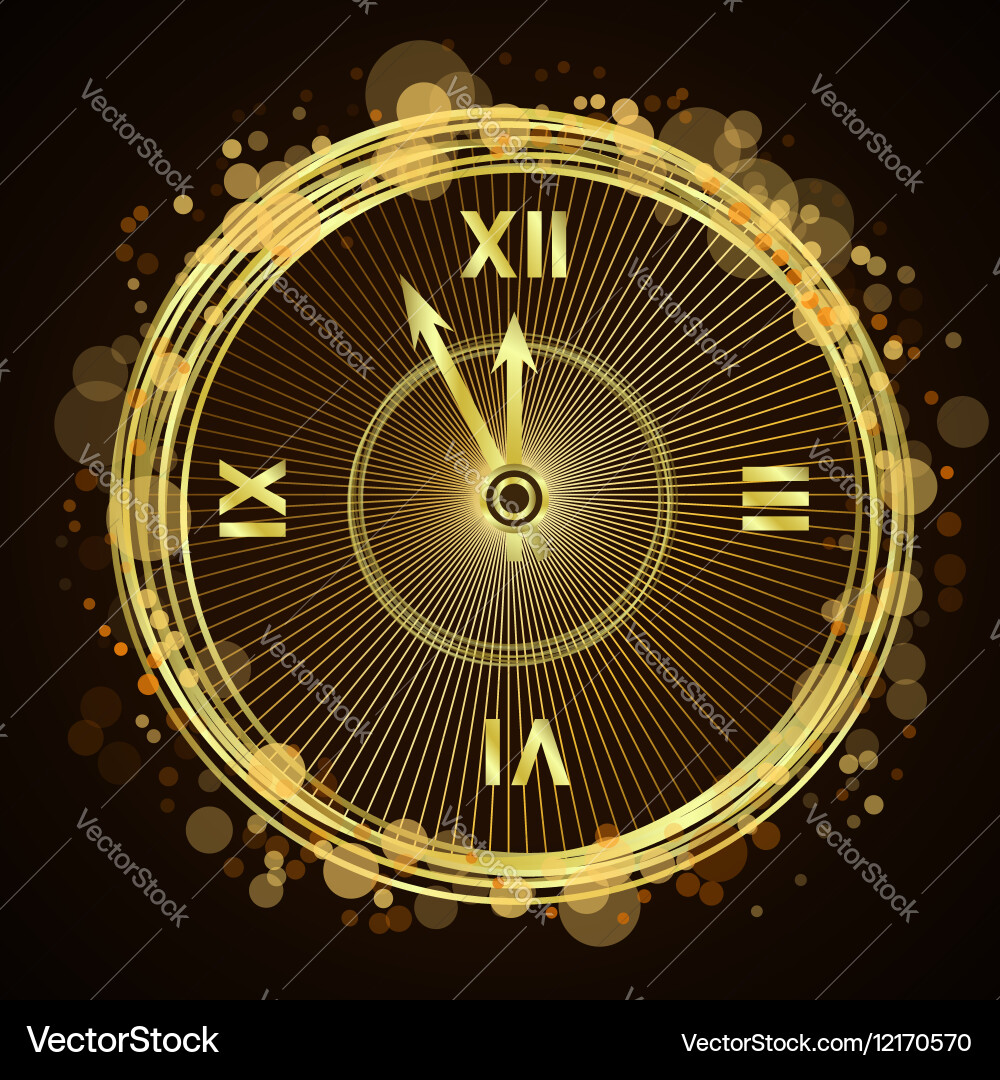 Happy new year background gold clock Royalty Free Vector