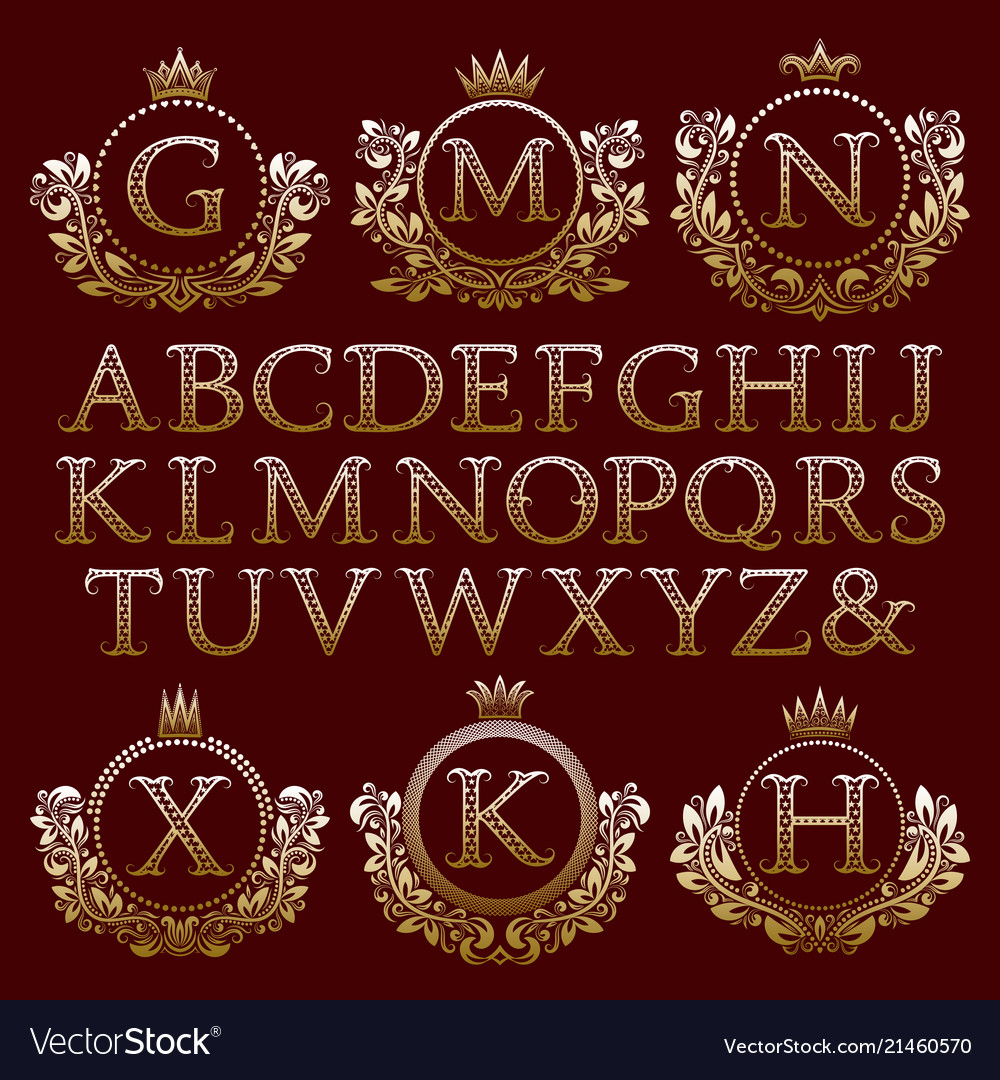 Vintage Monogram Kit Golden Letters And Frames Vector Image