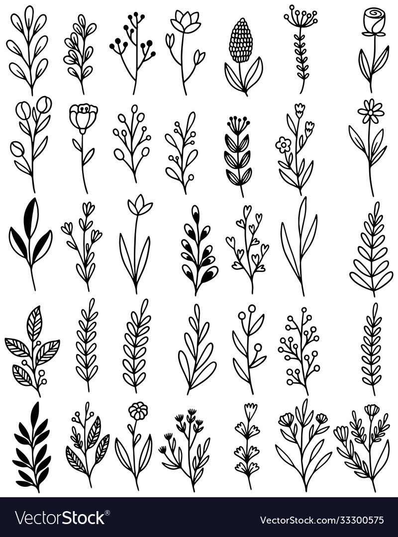 0130 hand drawn flowers doodle Royalty Free Vector Image