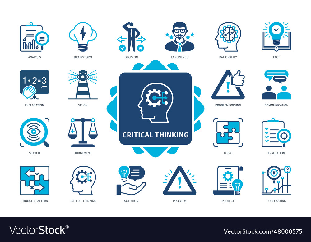 Critical thinking solid icon set Royalty Free Vector Image