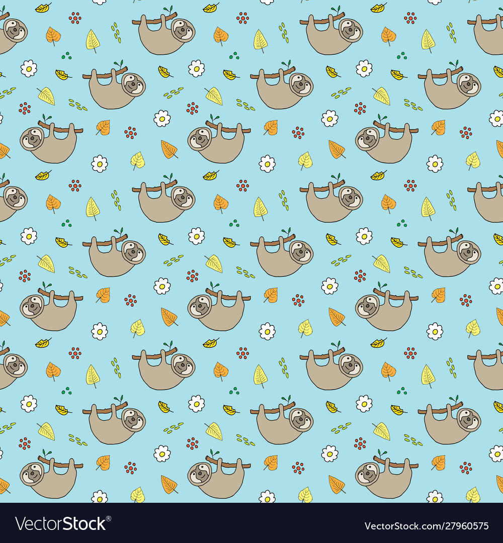 Cute sloth seamless pattern cartoon hand drawn