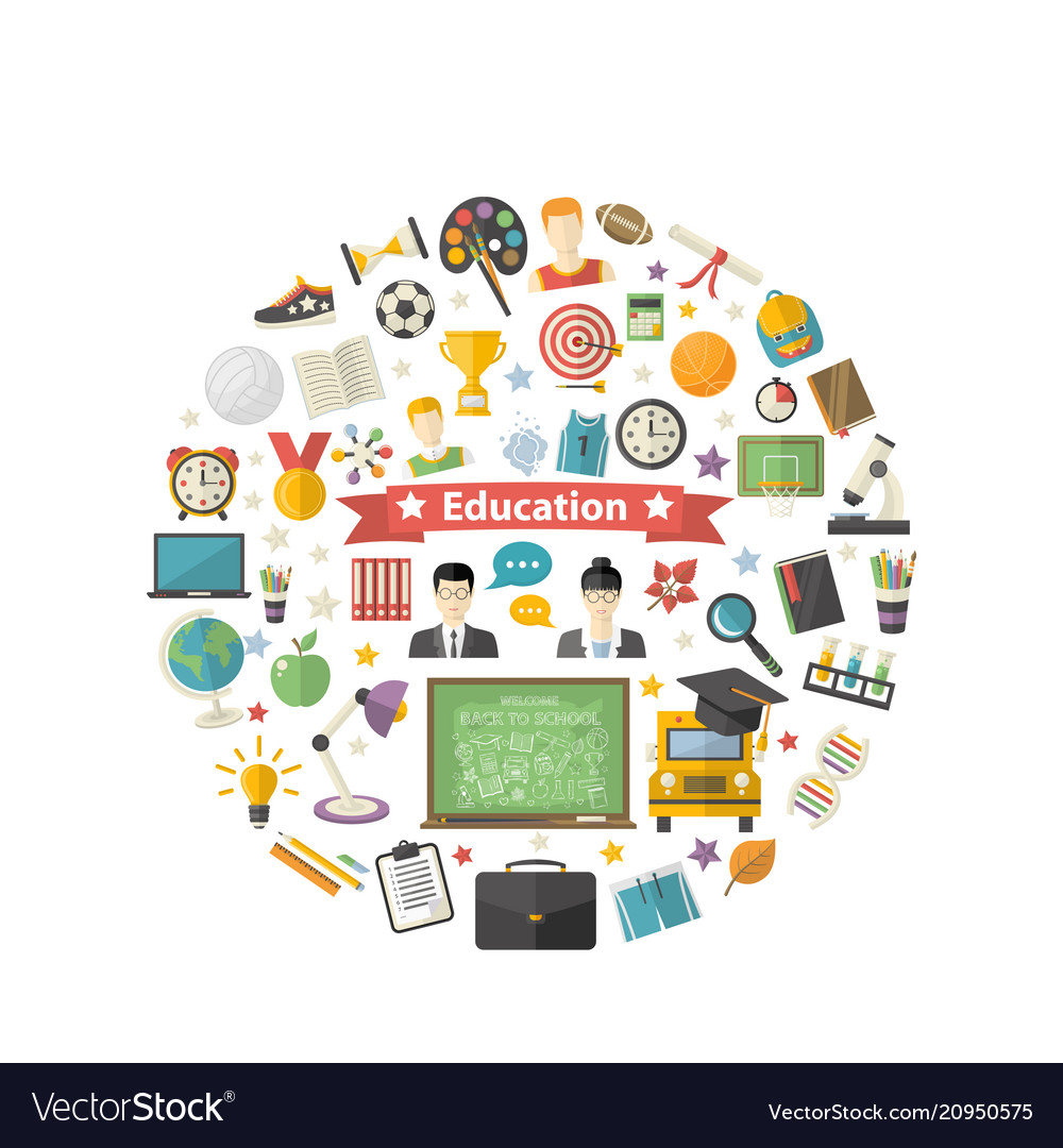 Education icon set in circle in flat style Vector Image