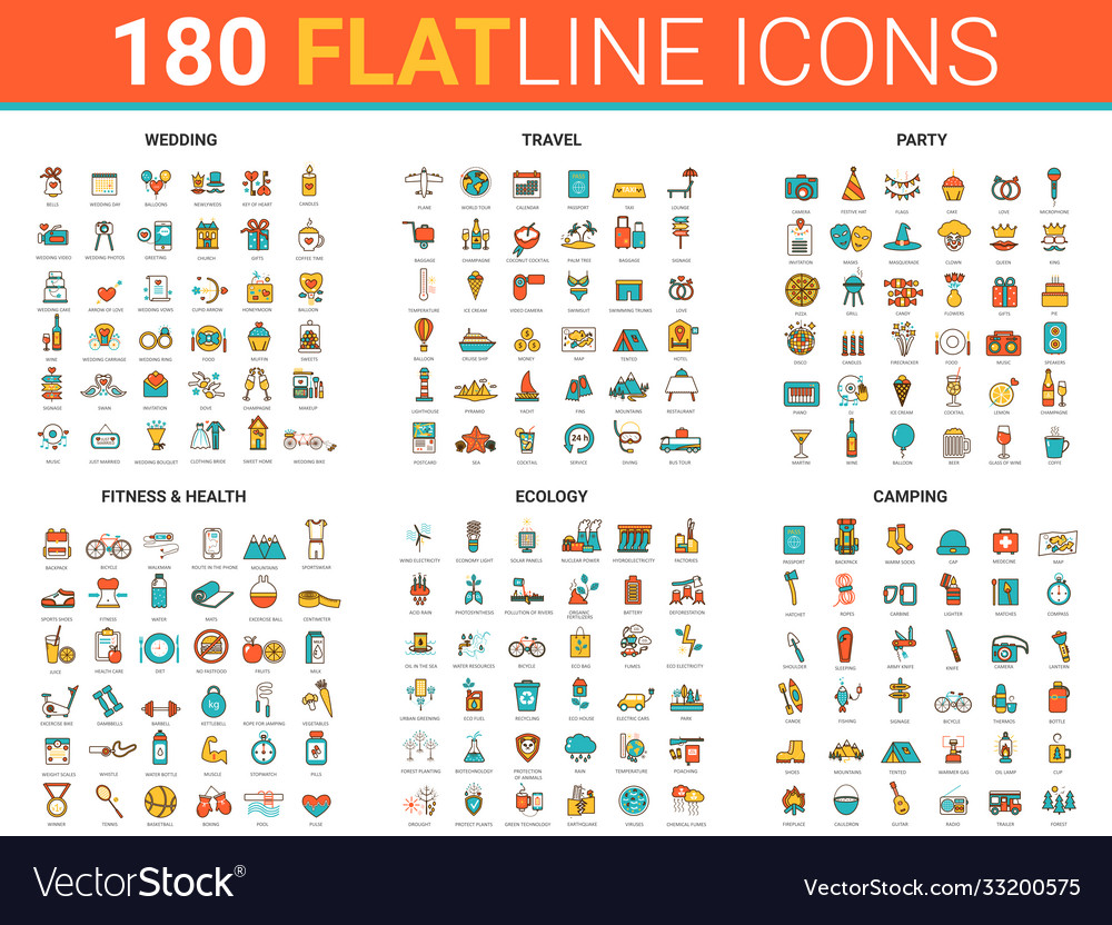 Flat thin line design icons