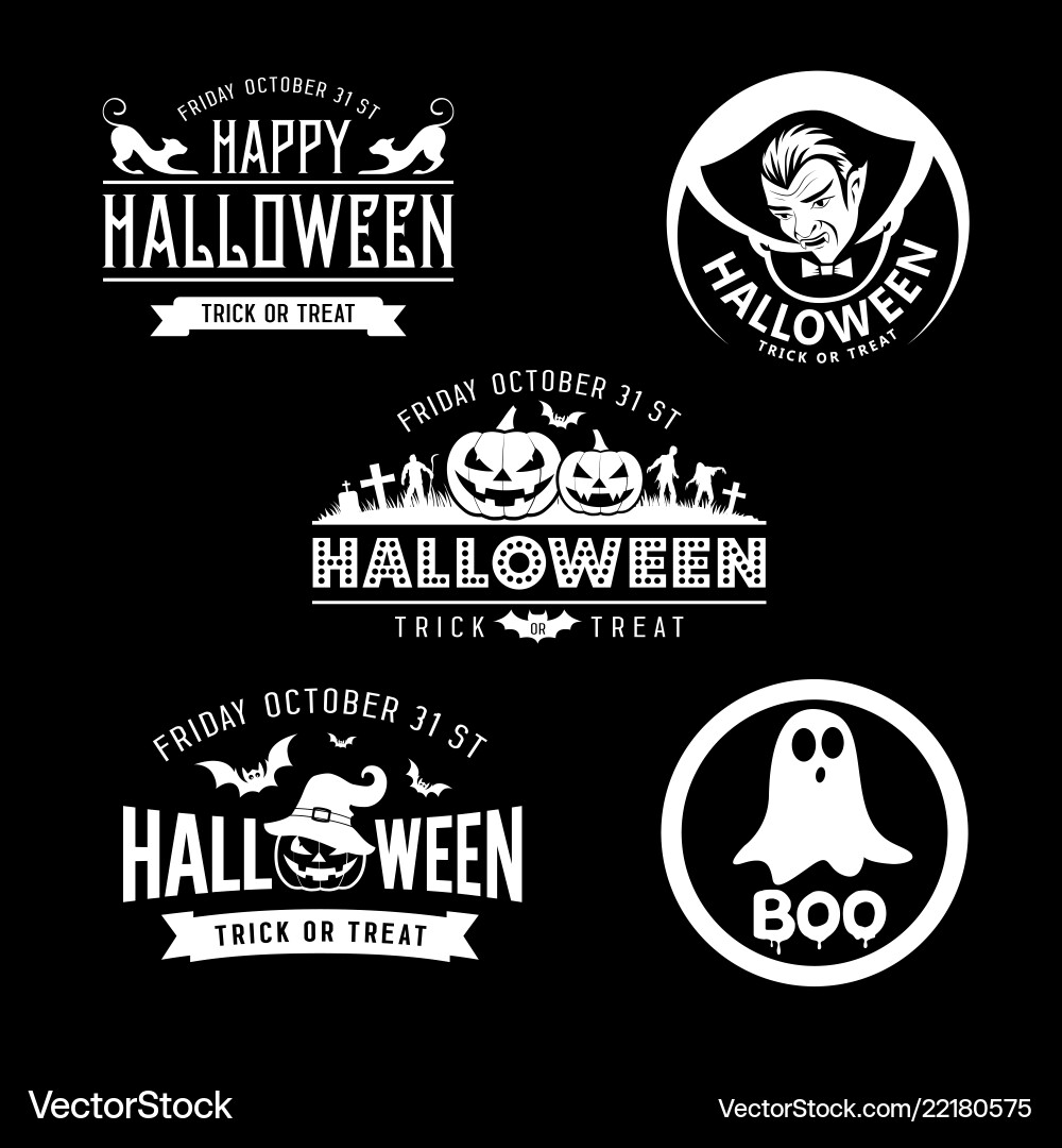 Happy halloween black and white design set Vector Image
