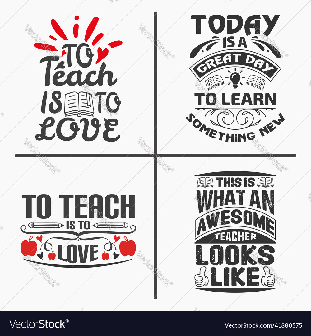 Teacher lettering typographic quotes design bundle