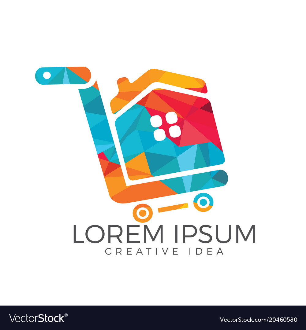 Shopping Cart With House Logo Design Royalty Free Vector