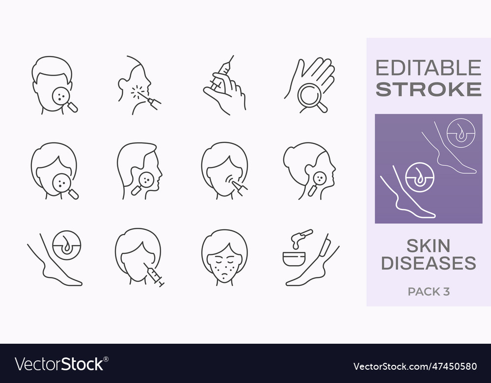 Skin diseases icons such as psoriasis sunburn Vector Image