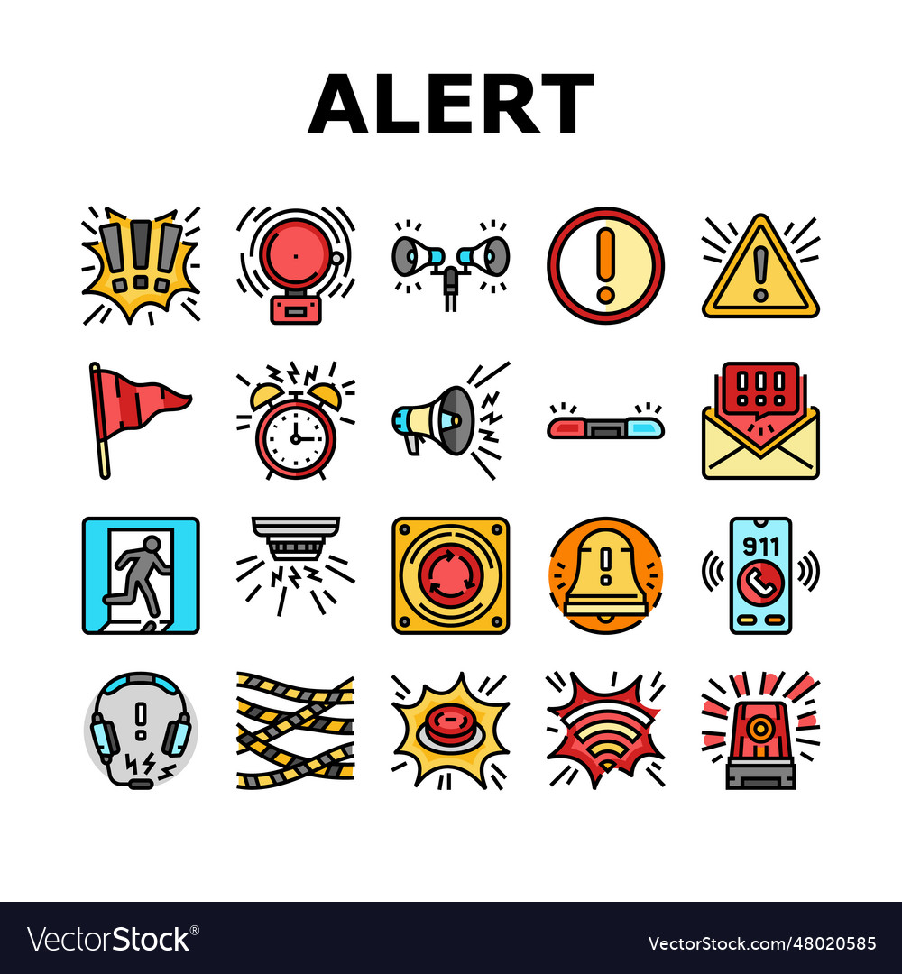 Alert attention signal caution icons set