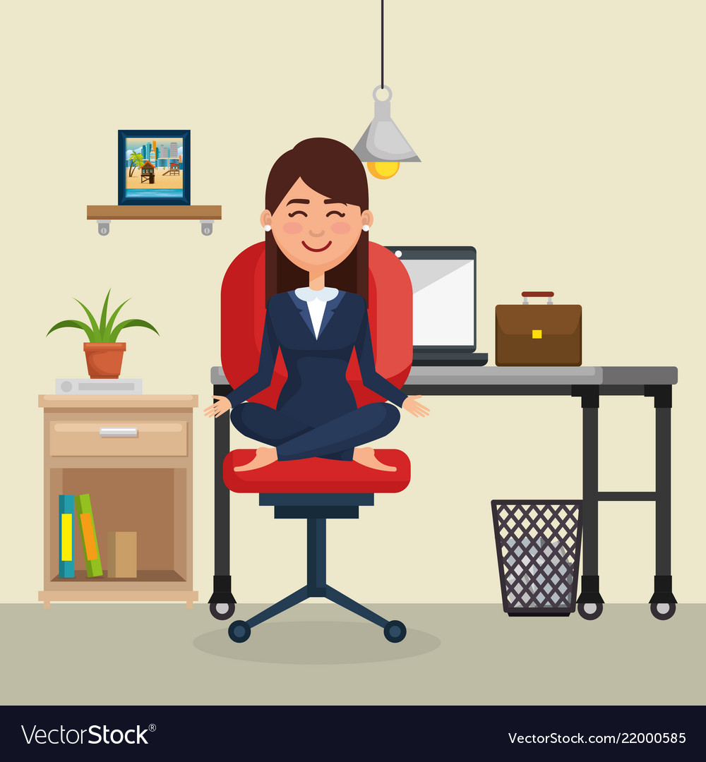 Business Woman Practicing Yoga In Office Chair Vector Image