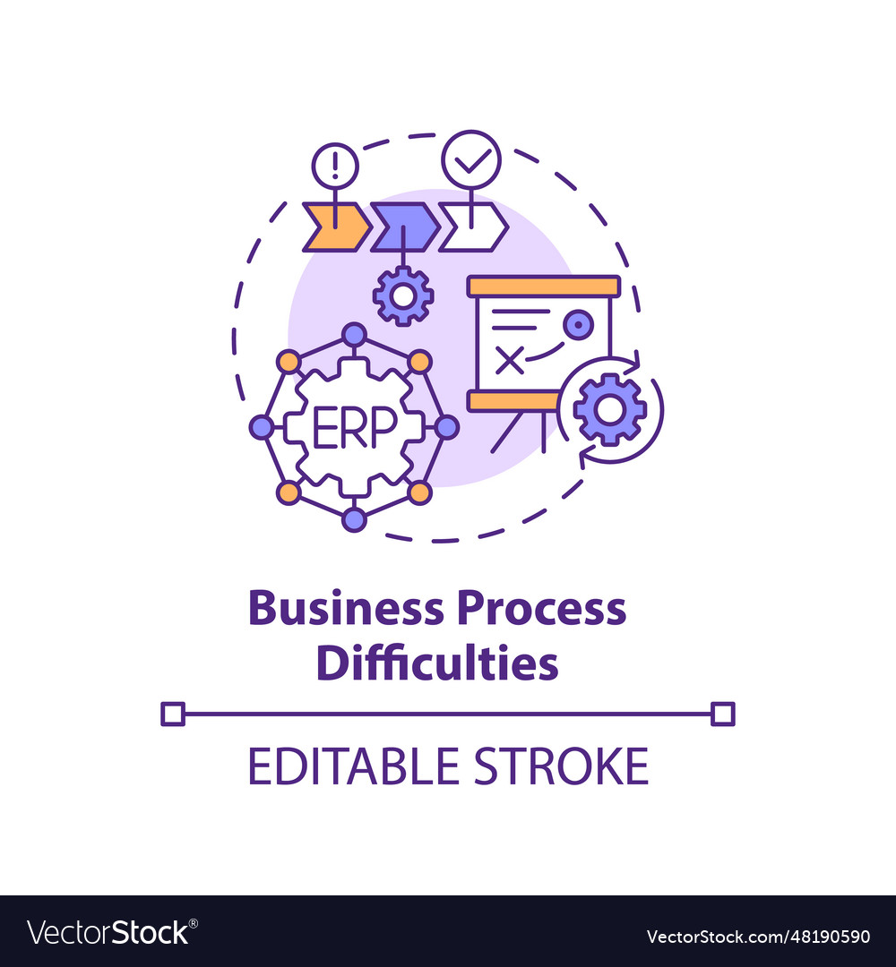 2d business process difficulties line icon concept