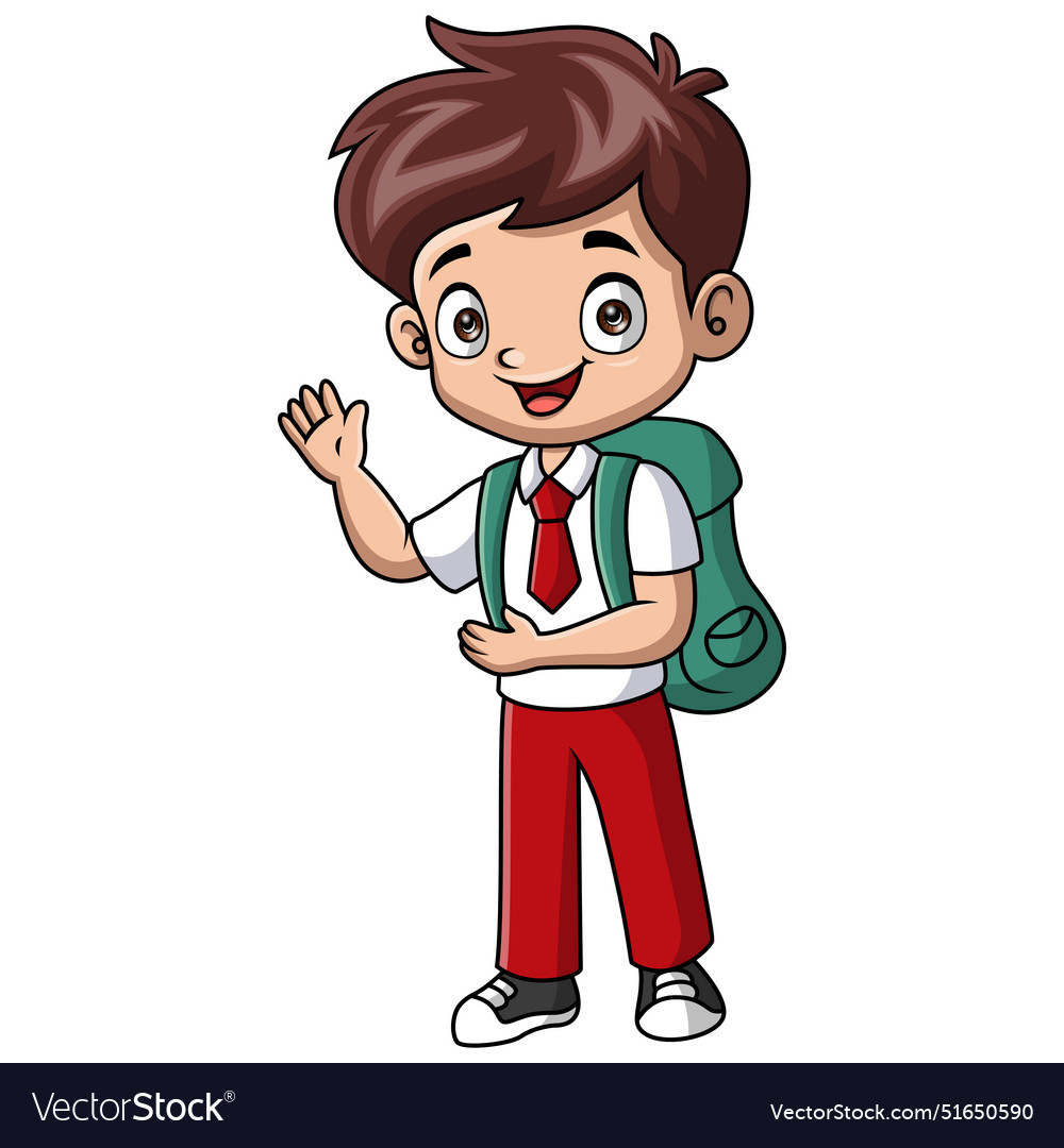 Cute happy school boy cartoon Royalty Free Vector Image