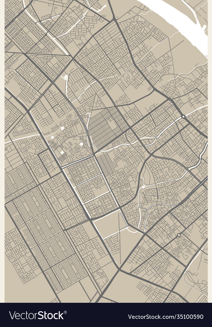 Detailed map basra city linear print map Vector Image