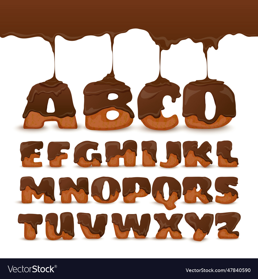 Melting chocolate alphabet cookies collection Vector Image