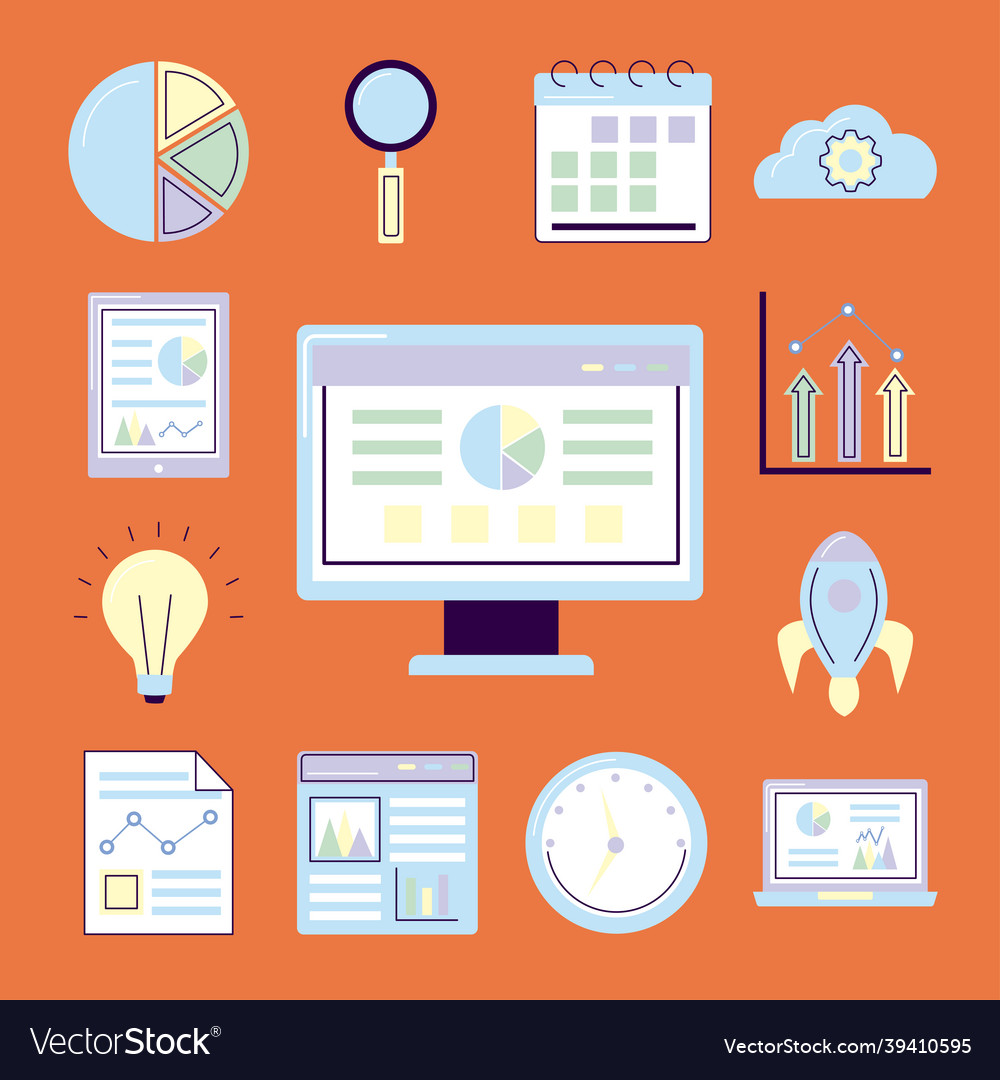 Computer and analytics icons Royalty Free Vector Image
