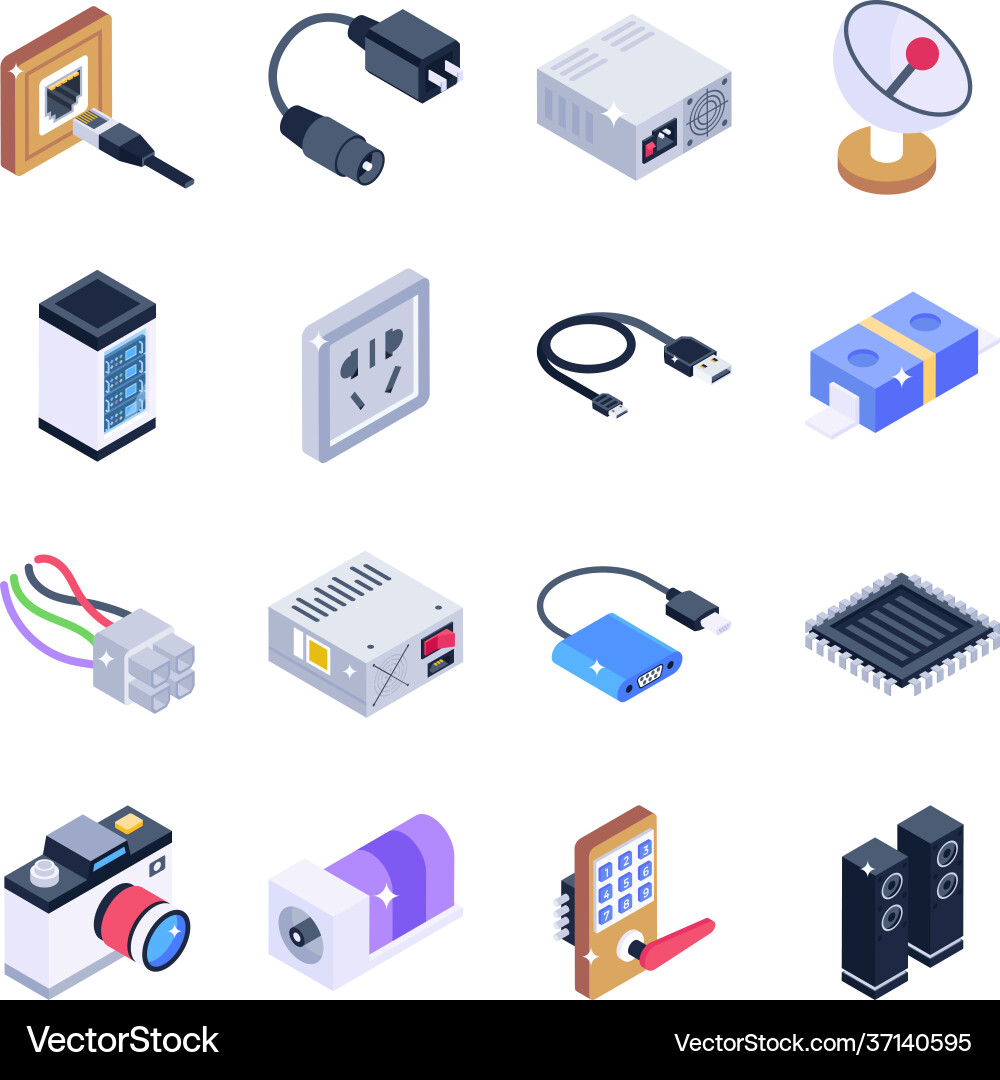 Pack electronics and gadgets isometric icons Vector Image