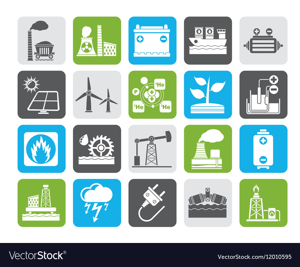 Silhouette Electricity and Energy source icons Vector Image