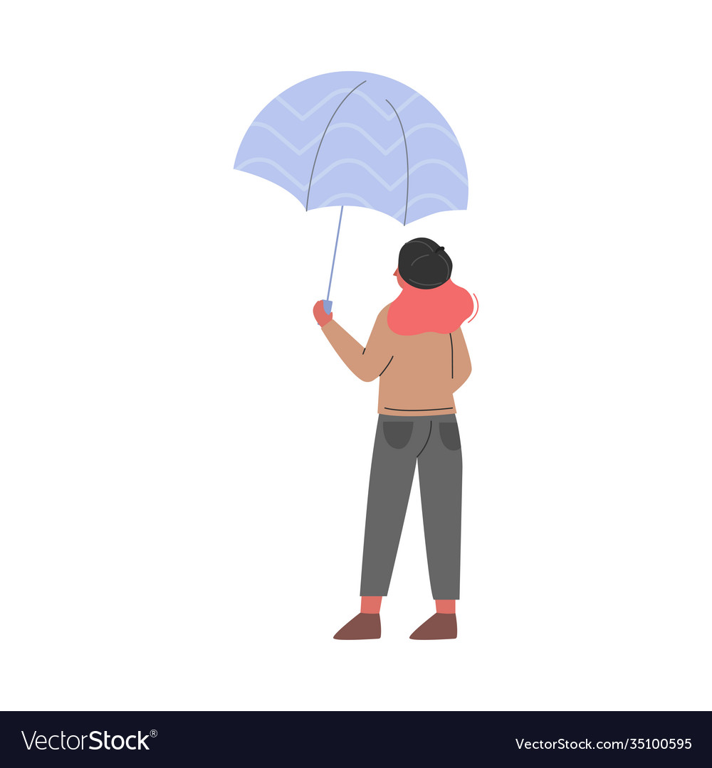 Standing under umbrella female character in rainy Vector Image