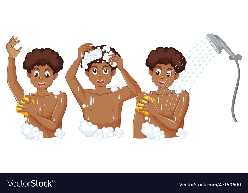 A teen male self care shower routine Royalty Free Vector