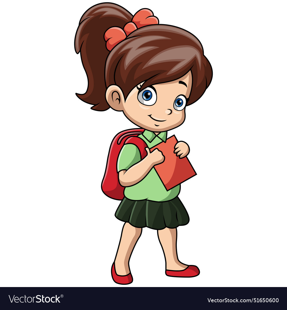 Funny happy school girl cartoon Royalty Free Vector Image