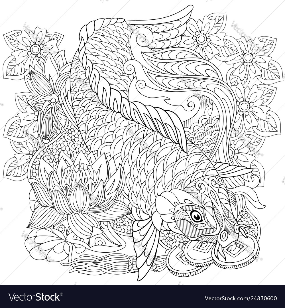 Koi Carp Adult Coloring Page