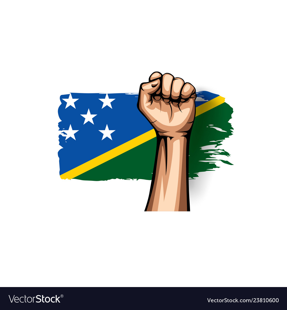 Solomon islands flag and hand on white background Vector Image