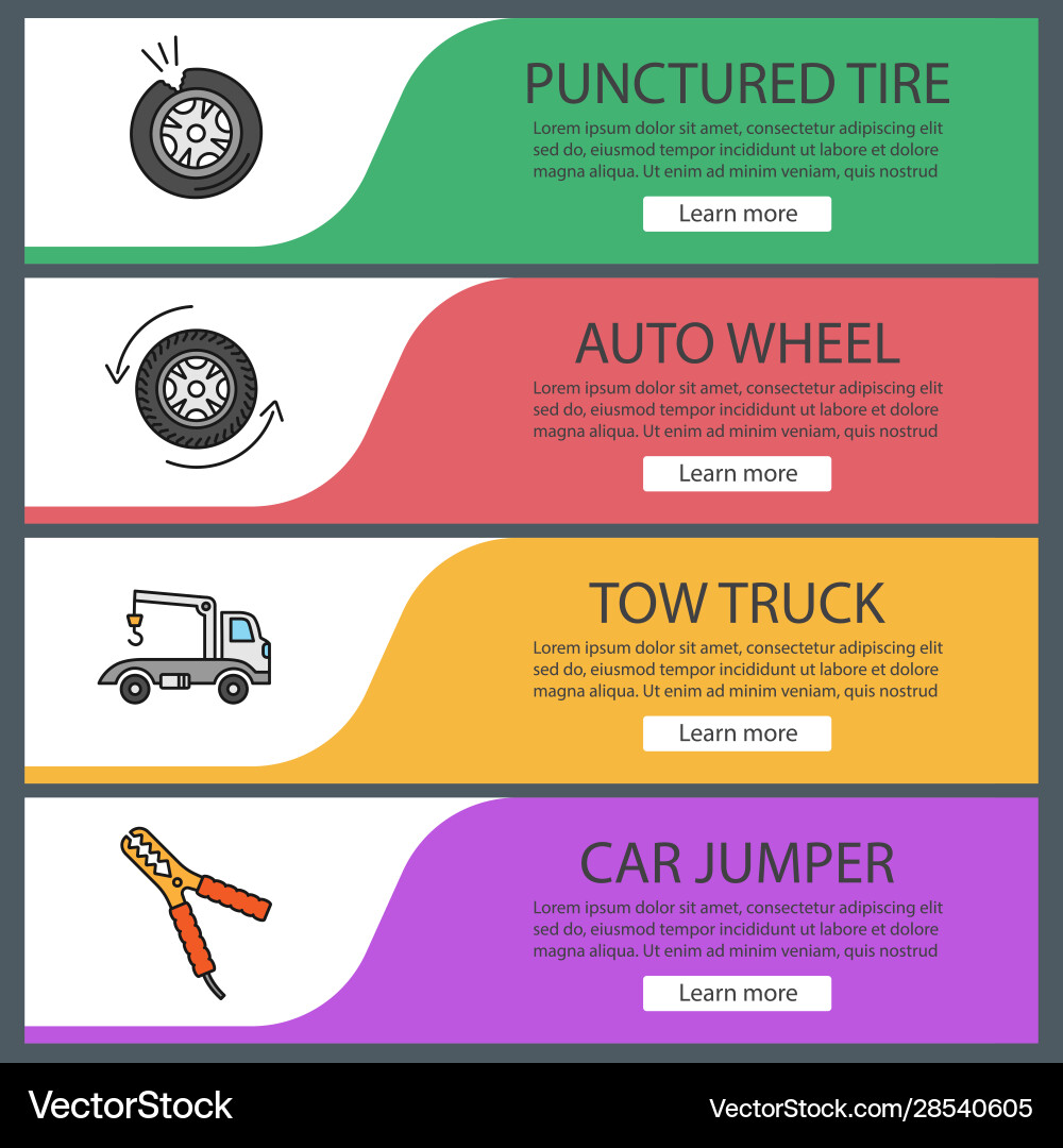 Auto Workshop Web Banner Templates Set Royalty Free Vector