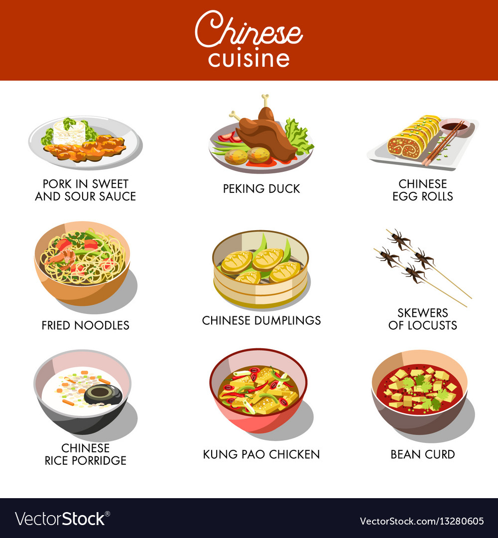 Authentic Chinese Food Dishes   Chinese Cuisine Traditional Dishes Flat Vector 13280605 