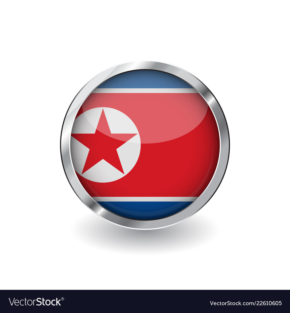 Flag Of North Korea Button With Metal Frame And Vector Image